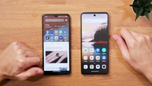 Die Übersicht links auf dem 5G-Modell kombiniert App-Verknüpfungen und Nachrichten.