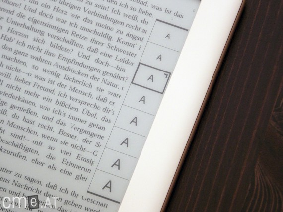 Das Menü zur Schriftverstellung erscheint am rechten Bildschirmrand