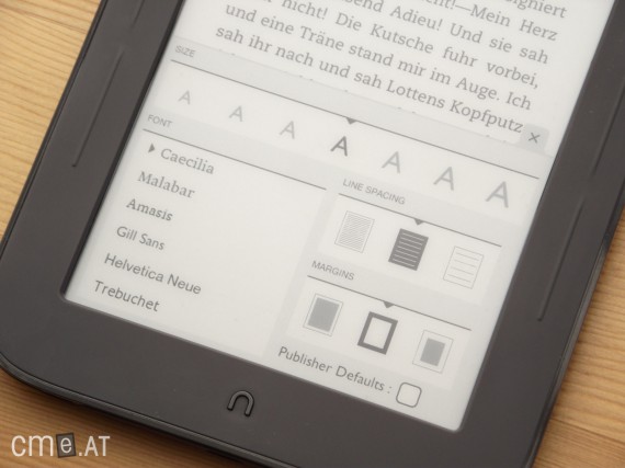 6 Schriftarten, 7 Schriftgrößen, 3 Zeilenabstände, 3 Randabstände