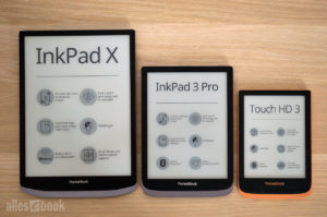 PocketBook eReader im Größenvergleich: InkPad X (links), InkPad 3 Pro (mitte), Touch HD 3 (rechts)