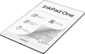 PocketBook InkPad One schräg liegend mit handschriftlichen Anmerkungen auf dem Display