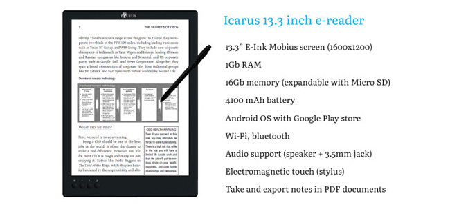 Icarus 13 3 Zoll Ereader Mit Android Und Bluetooth Allesebook De